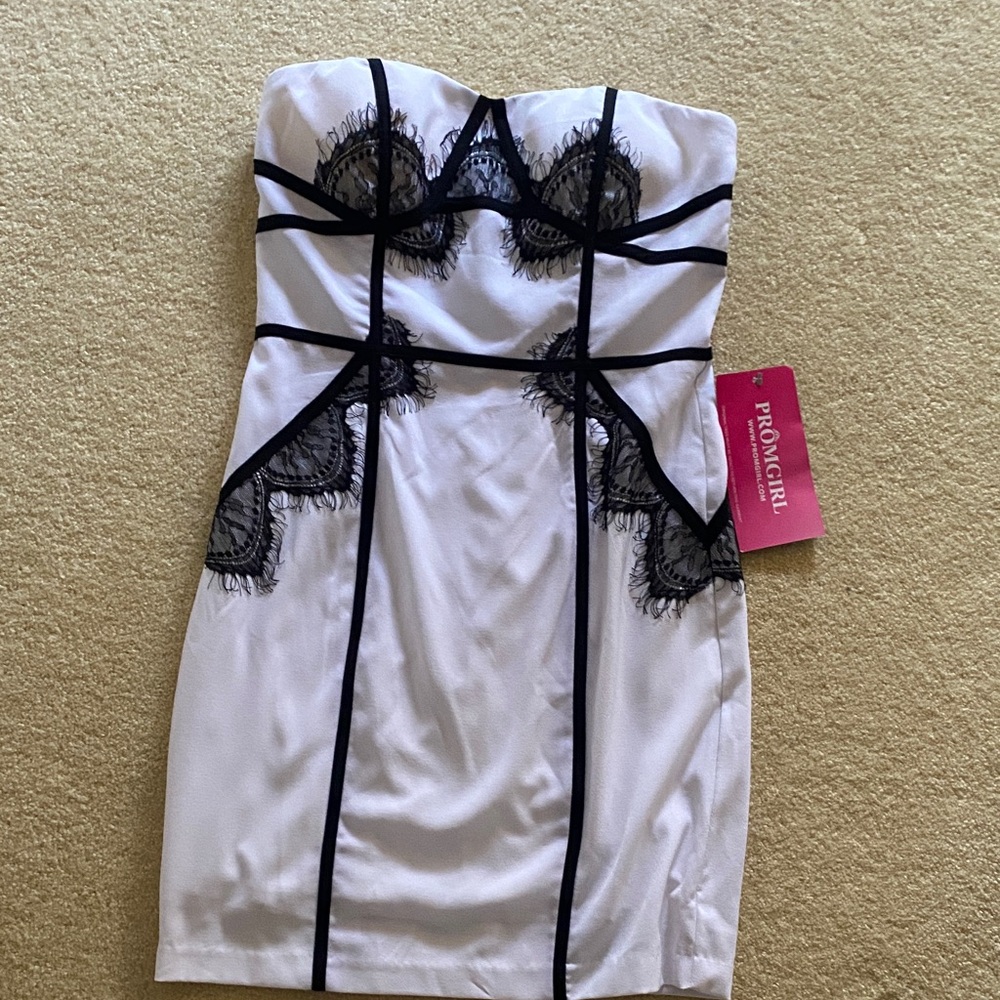 PromGirl White and Black Strapless Dress